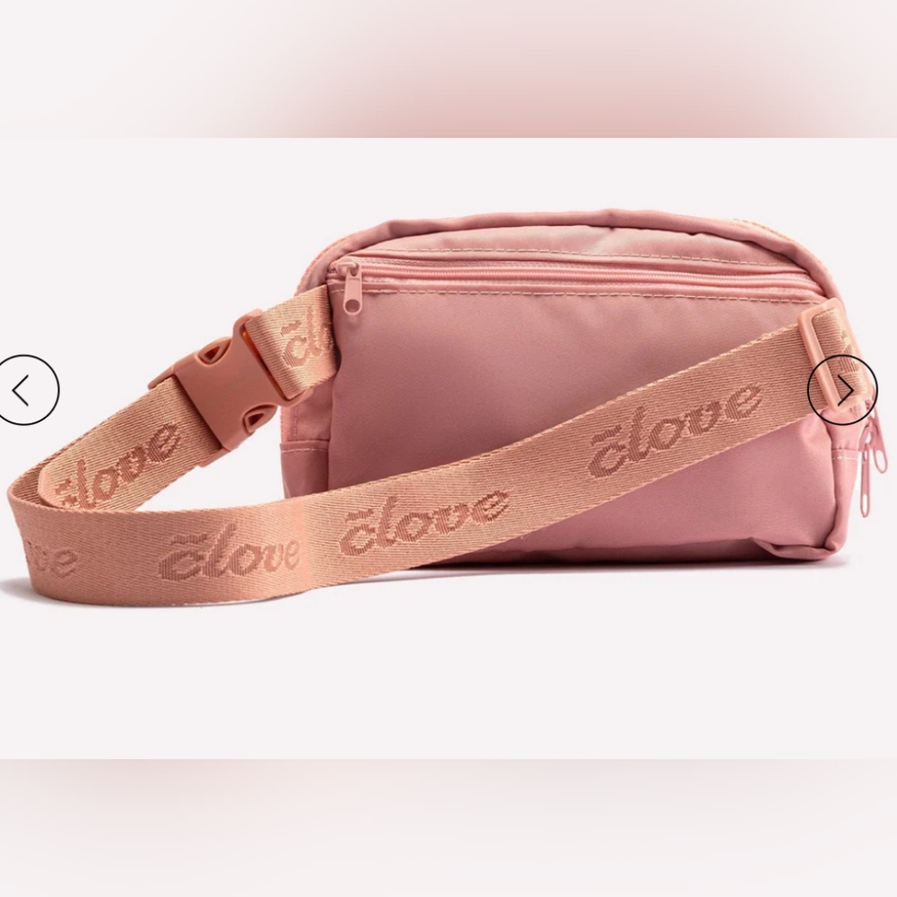 Crossbody Belt Bag in Dusty Pink with Branded Strap